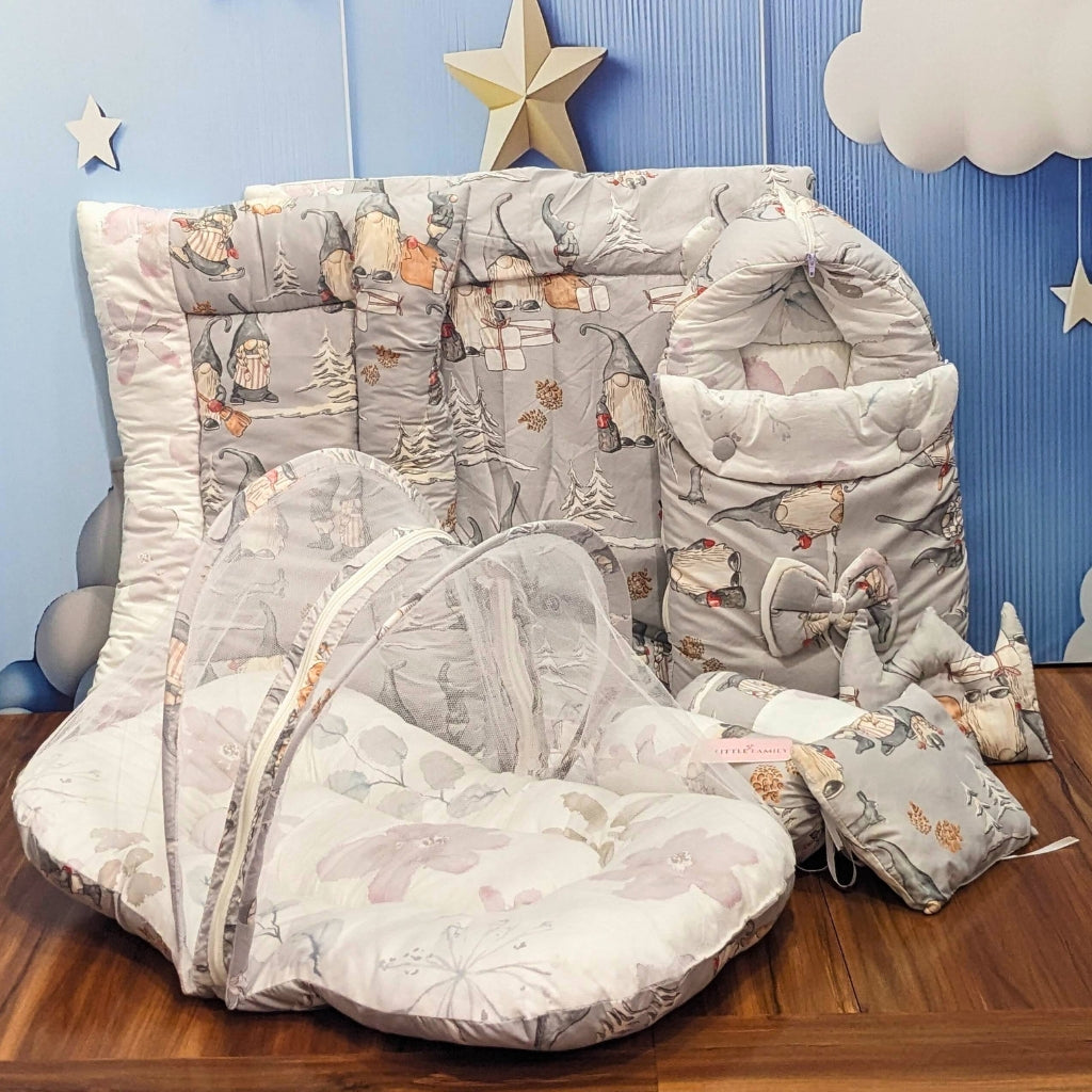 Grey Snowman Baby Bedding Set - 8 Pieces (Large)