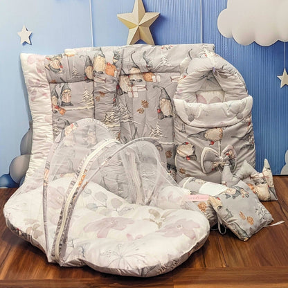 Grey Snowman Baby Bedding Set - 8 Pieces (Large)