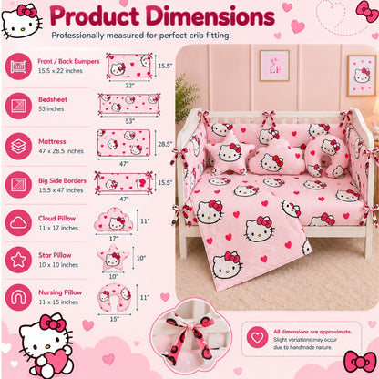 Premium Baby Cot Bedding Set - Kitty Hearts