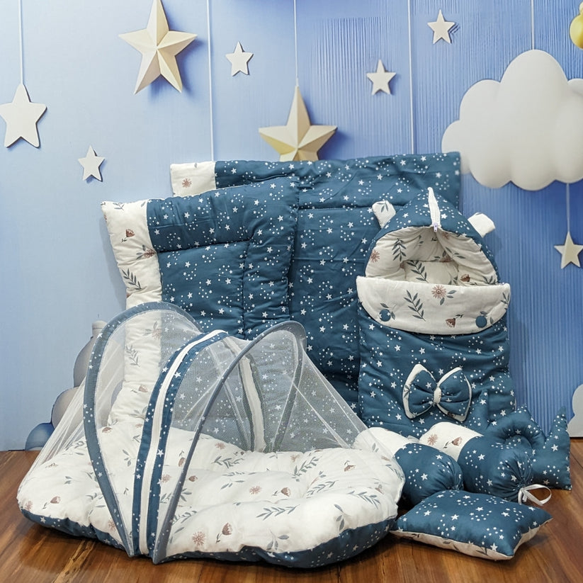 Starry Dreams 8-Piece Baby Bedding Set – Bluish Cyan Nursery Must-Have