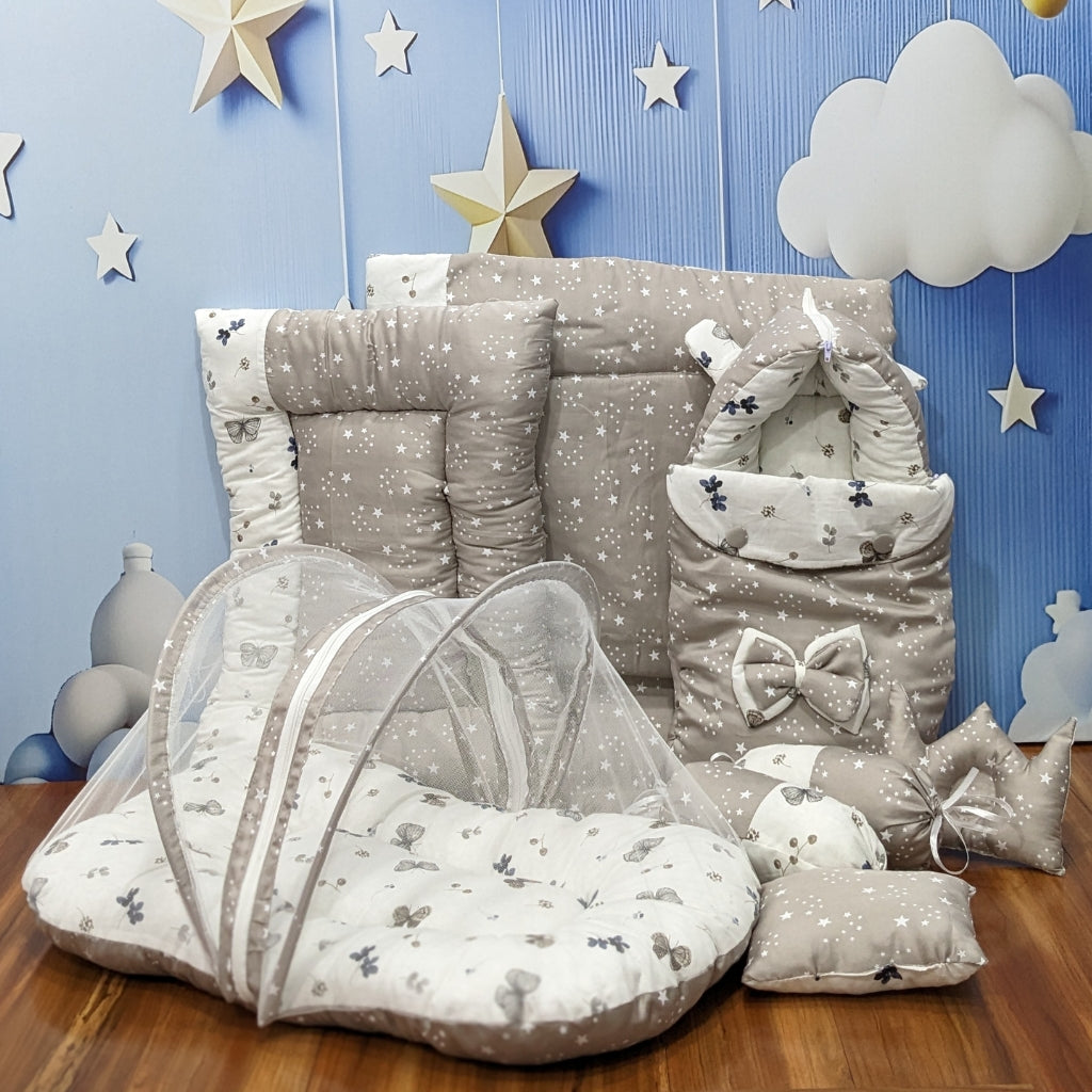 Starry Dreams Baby Bedding Set - 8 Pieces (Dusty Grey) | Large