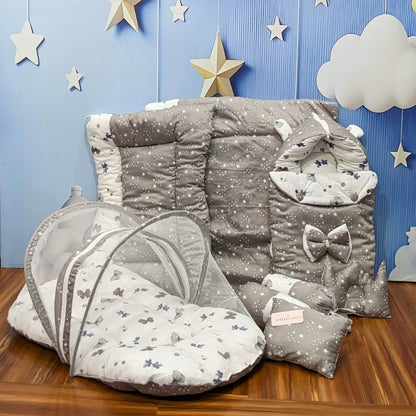 Starry Dreams Baby Bedding Set - 8 Pieces (Charcoal Grey) | Large