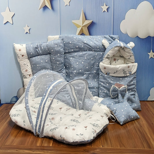 Starry Dreams Baby Bedding Set - 8 Pieces (Blue Grey) | Large