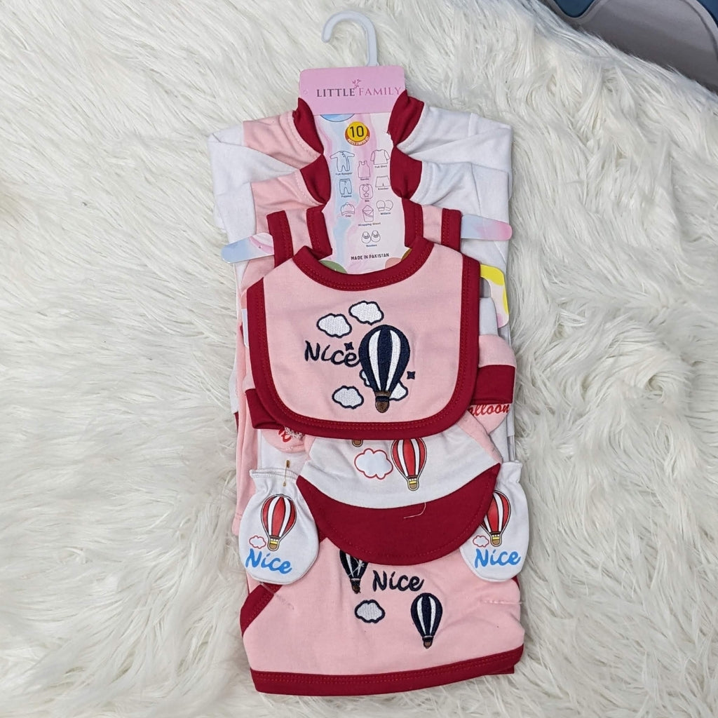 Premium Newborn Baby 10-Piece Gift Set - (Ballon) | Pink