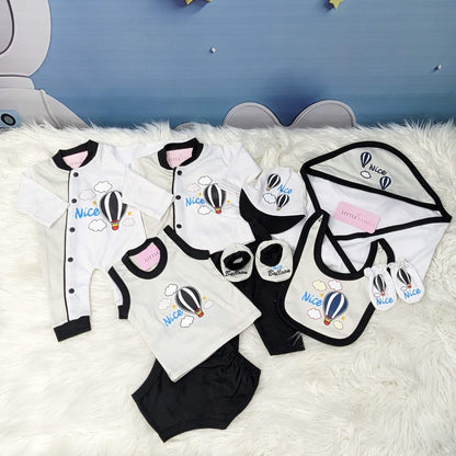 Premium Newborn Baby 10-Piece Gift Set - (Ballon) | Light Grey