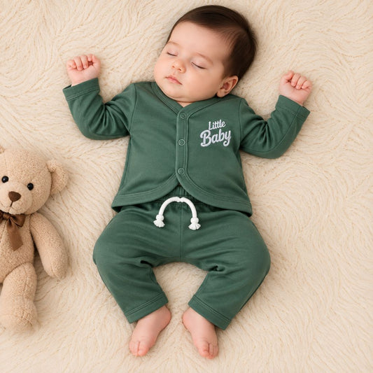 Premium 2-Piece Baby Night Suit | "Little Baby" Print - Green