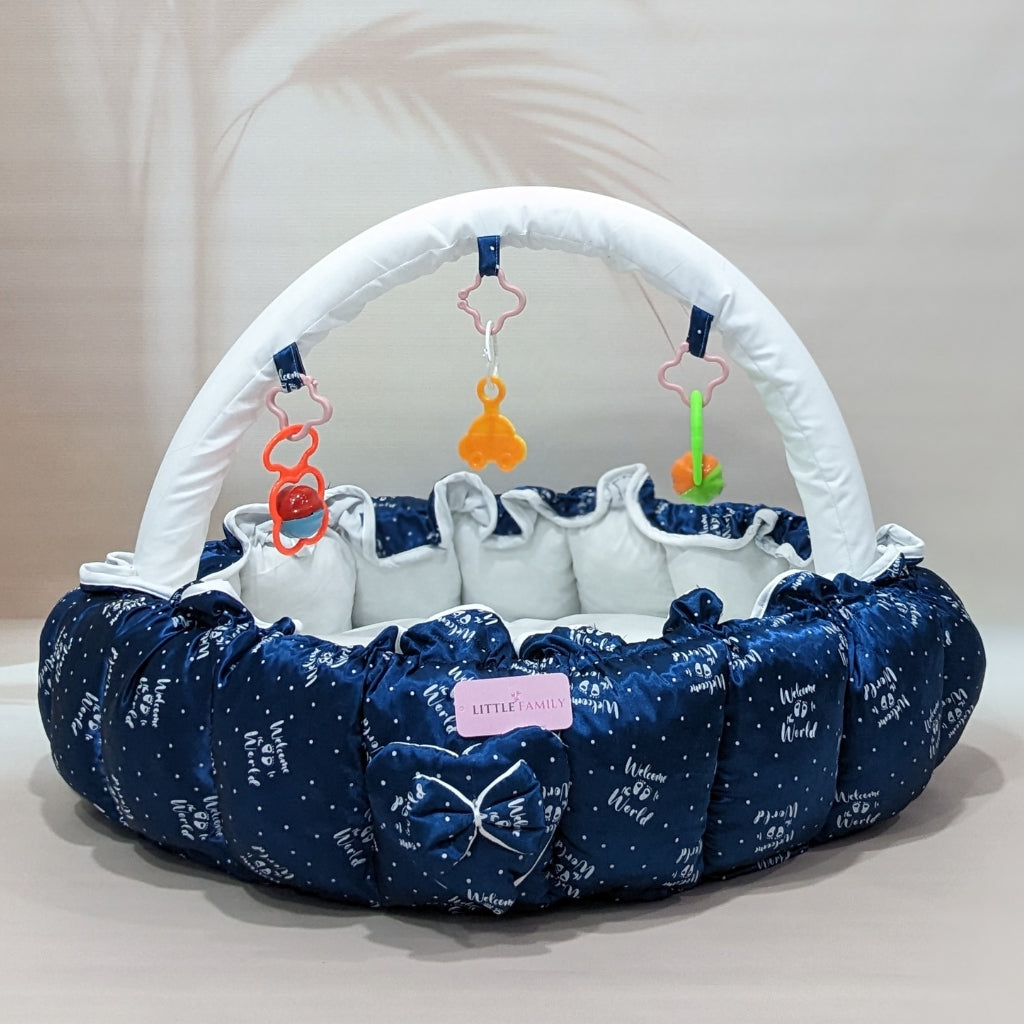 Premium Silk 11-Piece Baby Bedding Set | "Welcome to the World" - (Navy Blue)