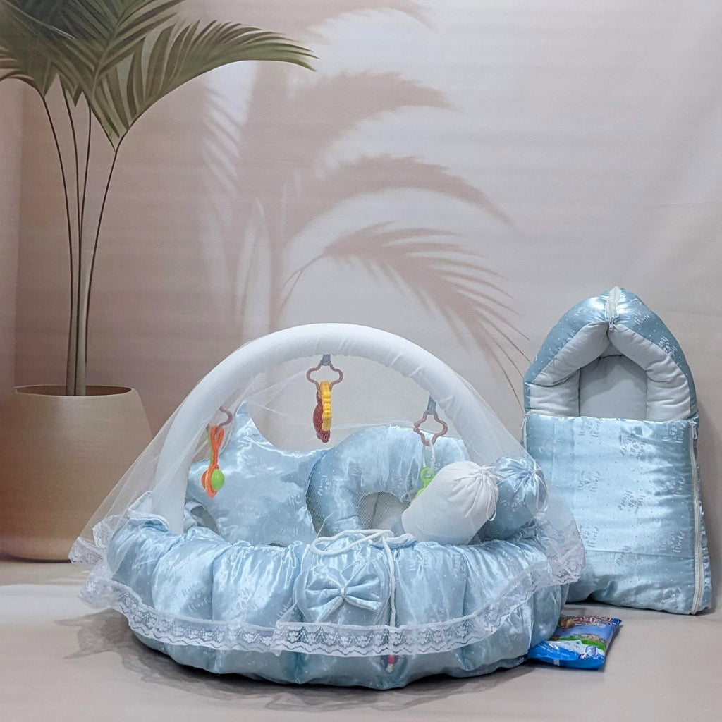 Premium Silk 11-Piece Baby Bedding Set | "Welcome to the World" - (Sky Blue)