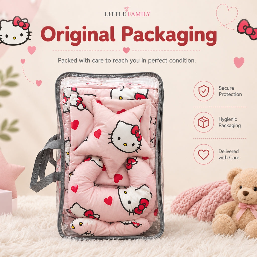 Premium Baby Cot Bedding Set - Kitty Hearts