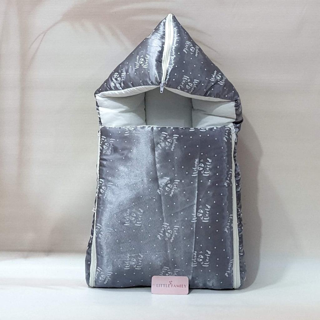 Premium Silk 11-Piece Baby Bedding Set | "Welcome to the World" - (Grey)