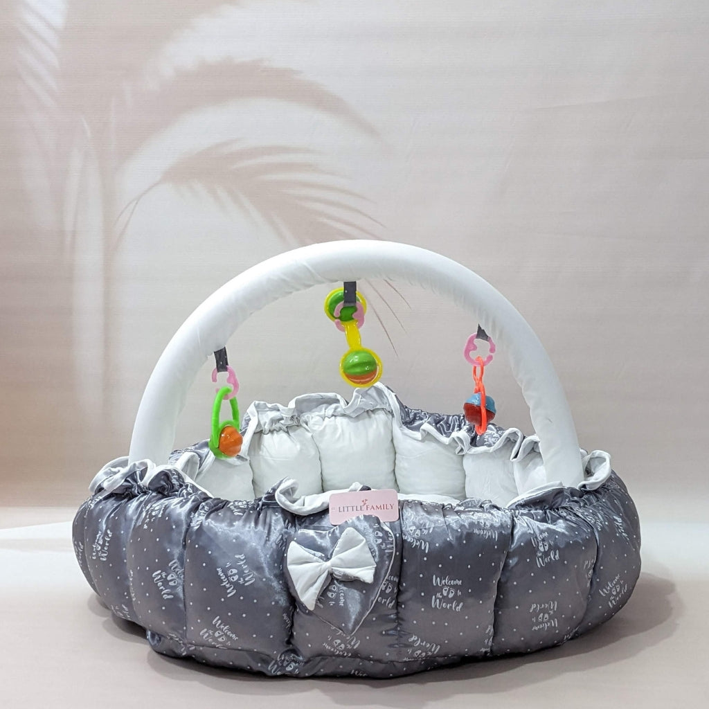 Premium Silk 11-Piece Baby Bedding Set | "Welcome to the World" - (Grey)