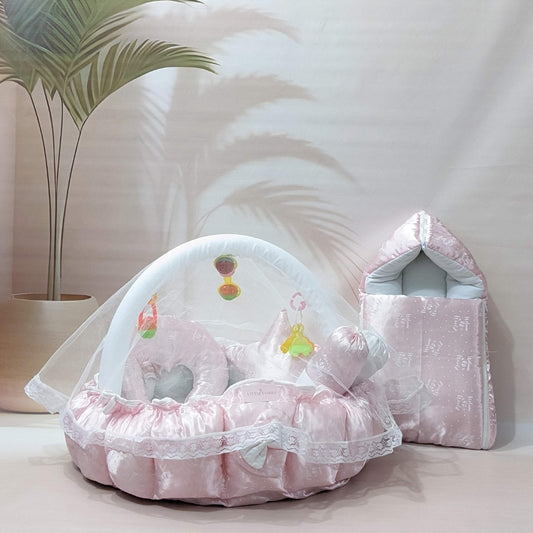 Premium Silk 11-Piece Baby Bedding Set | "Welcome to the World" - (Pink)