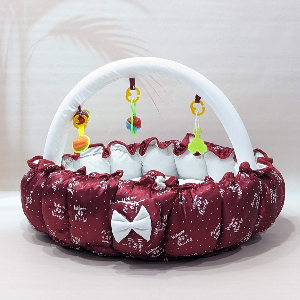 Premium Silk 11-Piece Baby Bedding Set | "Welcome to the World" - (Maroon)