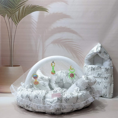 Premium Silk 11-Piece Baby Bedding Set | "Welcome to the World" - (White)