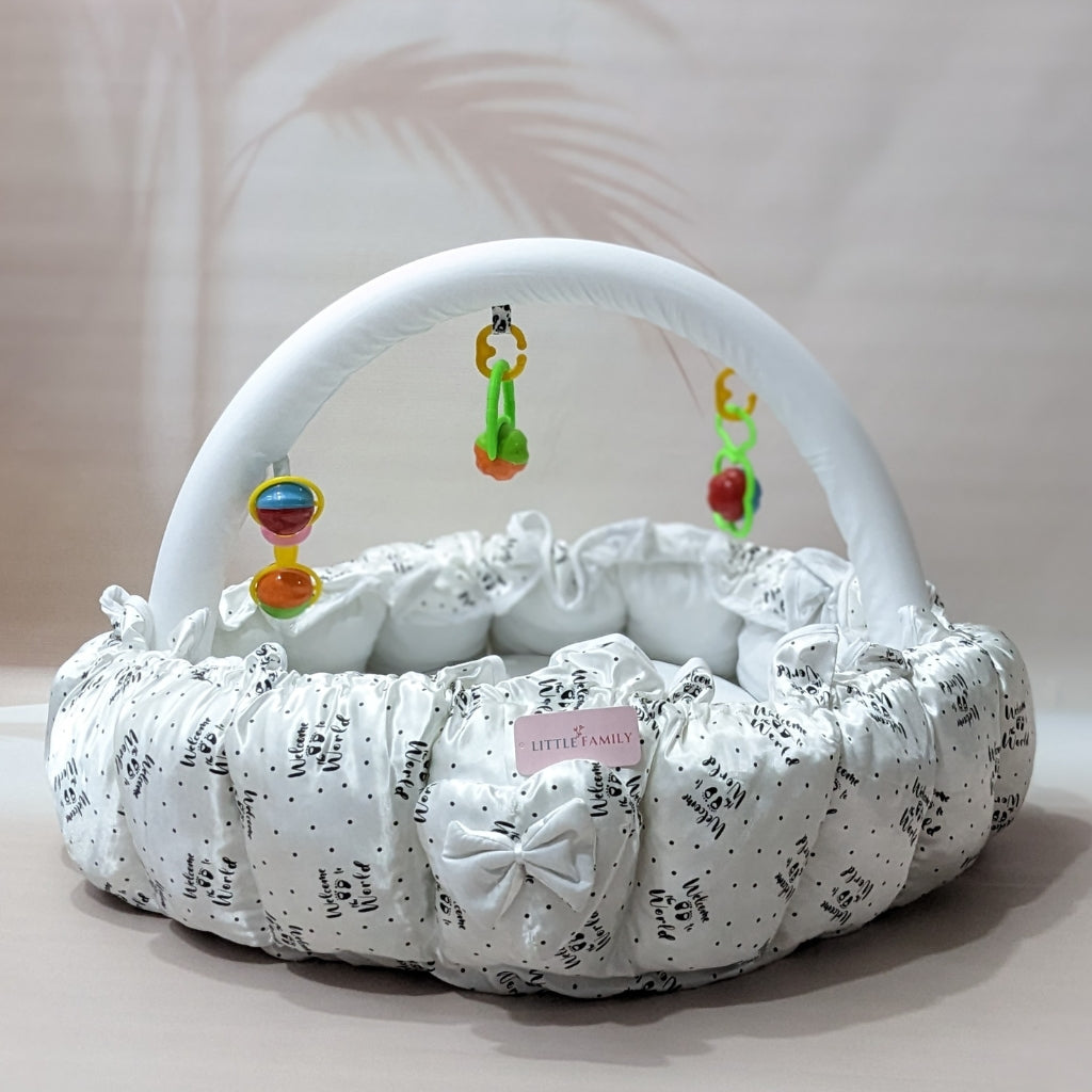 Premium Silk 11-Piece Baby Bedding Set | "Welcome to the World" - (White)