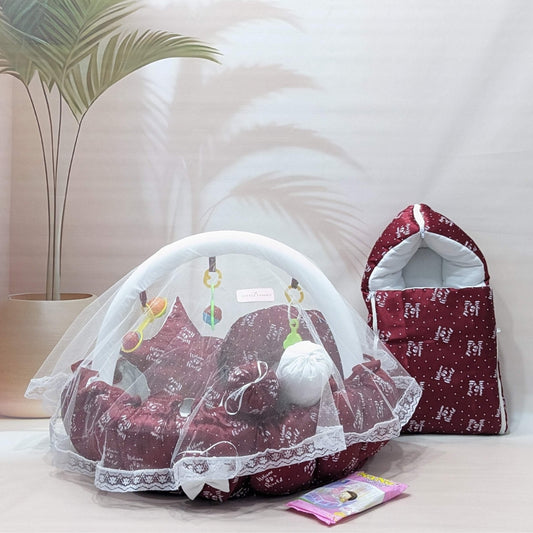 Premium Silk 11-Piece Baby Bedding Set | "Welcome to the World" - (Maroon)