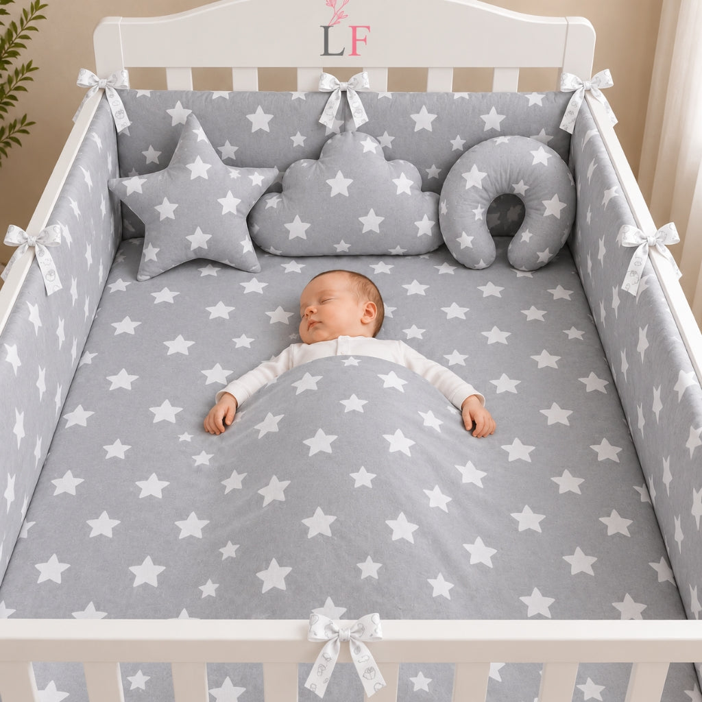 Premium Baby Cot Bedding Set - Grey Star