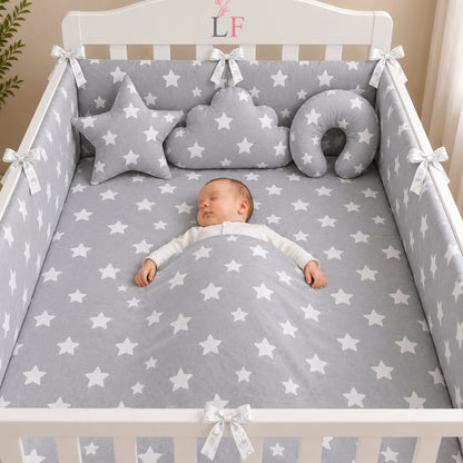 Premium Baby Cot Bedding Set - Grey Star
