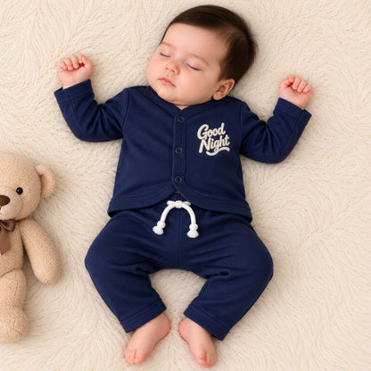 Premium 2-Piece Baby Night Suit | "Good Night" Print - Navy Blue