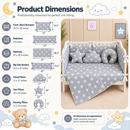 Premium Baby Cot Bedding Set - Grey Star