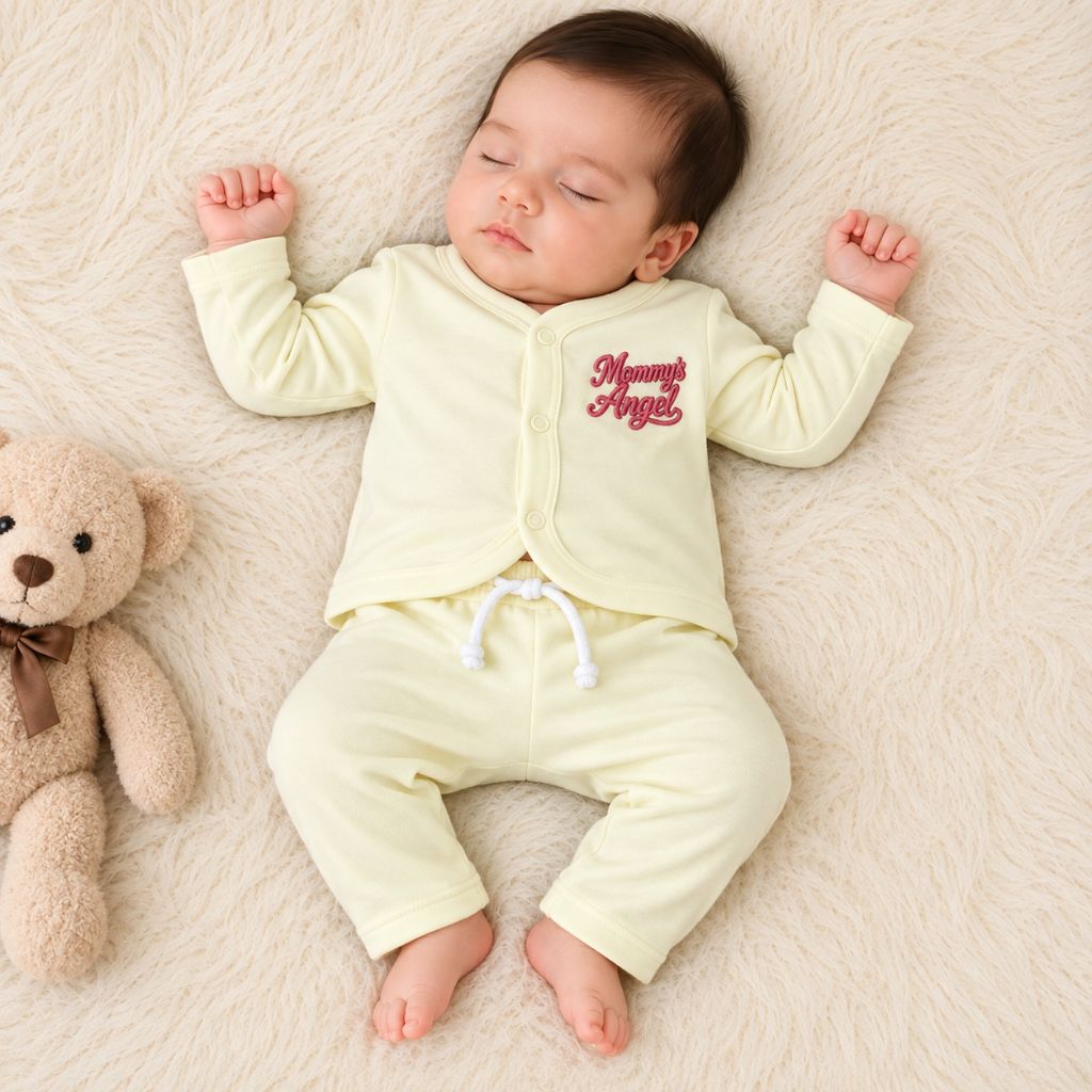 Premium 2-Piece Baby Night Suit | "Mommy's Angel" Print - Ivory Cream