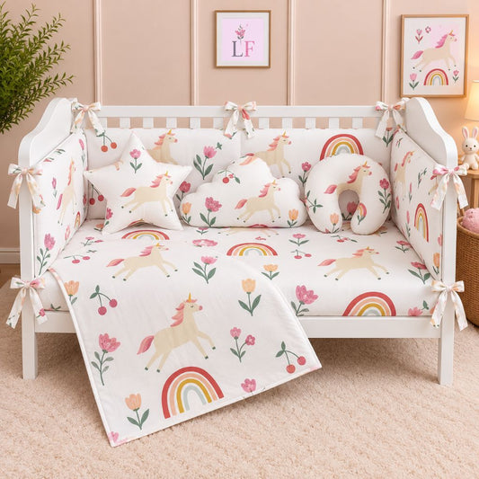 Premium Baby Cot Bedding Set - Unicorn Blossom