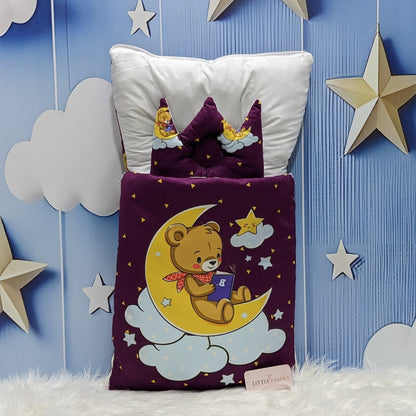 Velvet Baby Carry Nest – Berry Purple | Teddy on Moon Edition