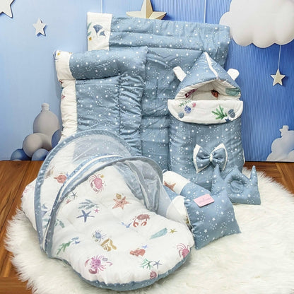 Starry Dreams Baby Bedding Set - 8 Pieces (Blue Gray) | Large