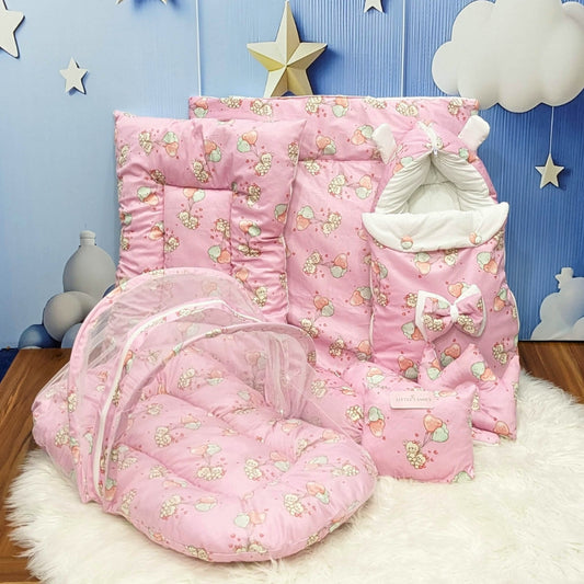 Premium Velvet Teddy Love Bedding Set - 8 Pieces (Pink) | Large