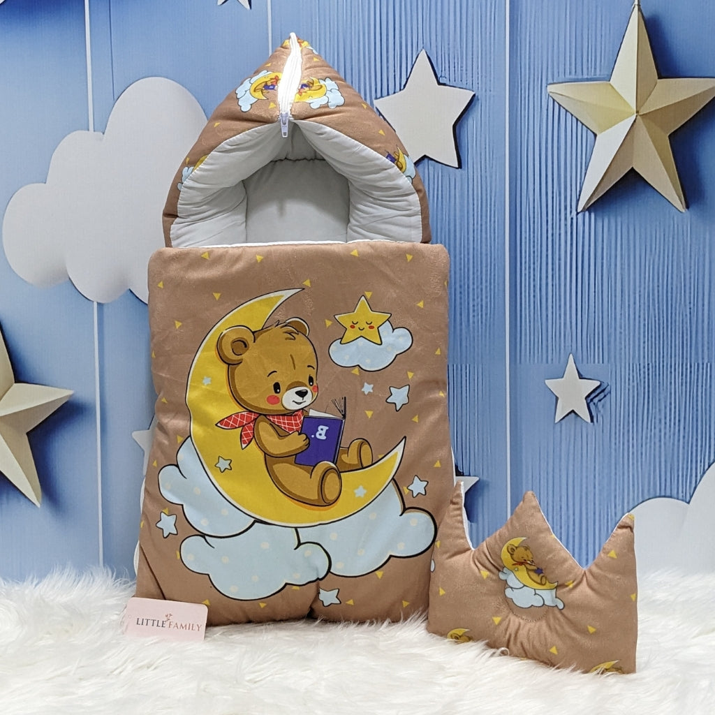 Velvet Baby Carry Nest – Golden Brown | Teddy on Moon Edition