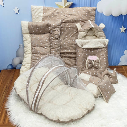 Starry Dreams Baby Bedding Set - 8 Pieces (Coffee Brown) | Large