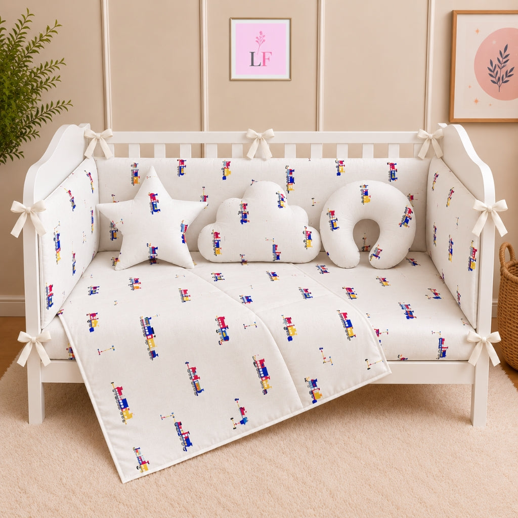 Premium Baby Cot Bedding Set - Little Train