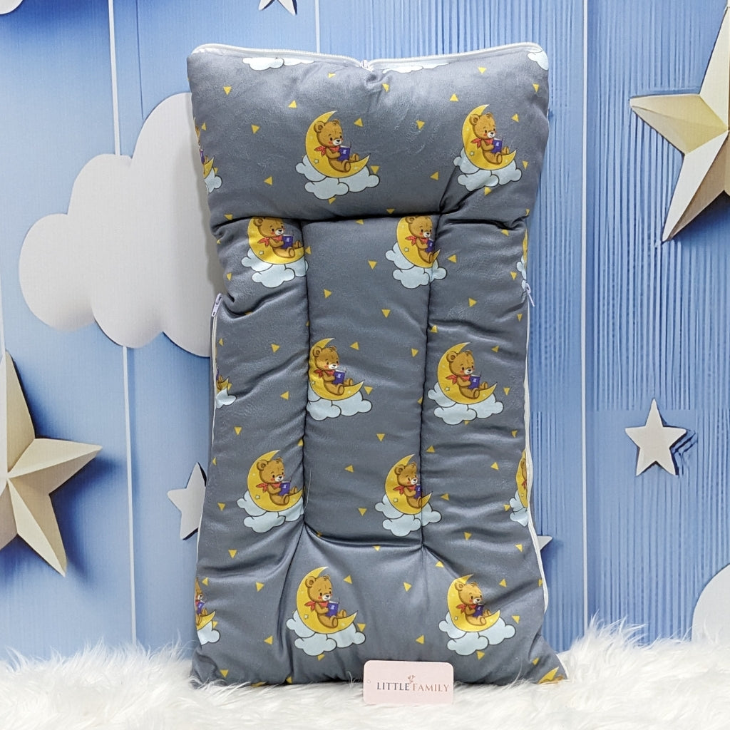 Soft Poly Cotton Baby Carry Nest | Teddy On Moon Edition – Grey