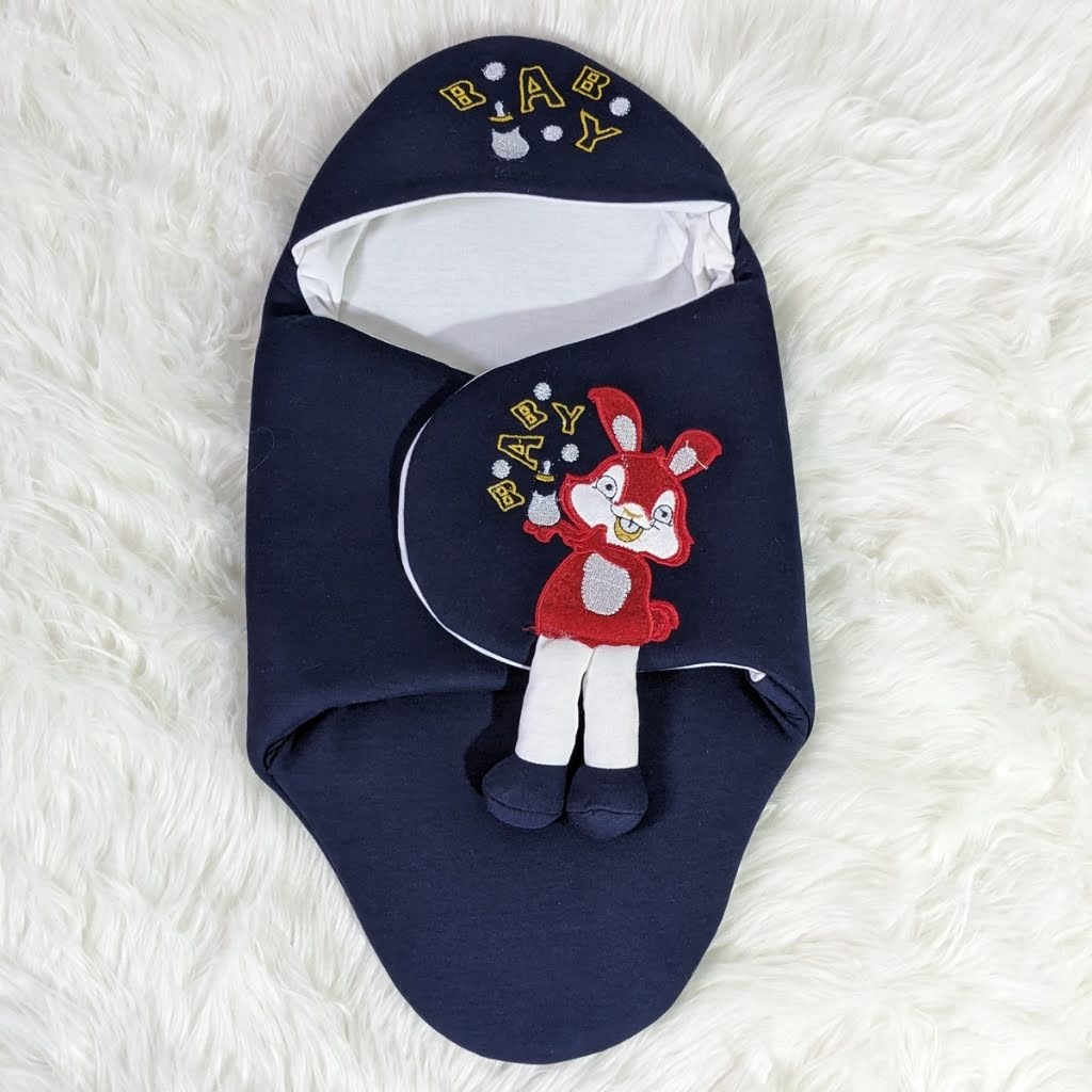 Bunny Embroidered Swaadle - Navy Blue