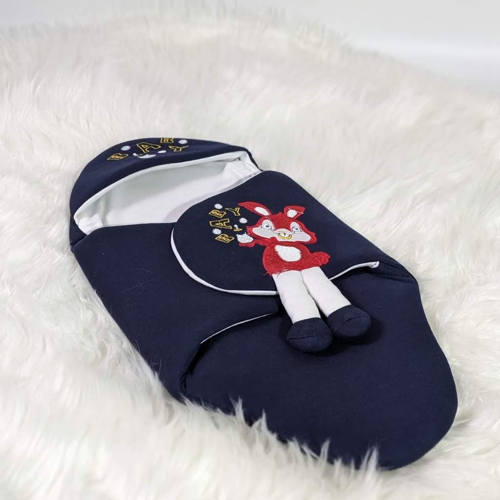 Bunny Embroidered Swaadle - Navy Blue