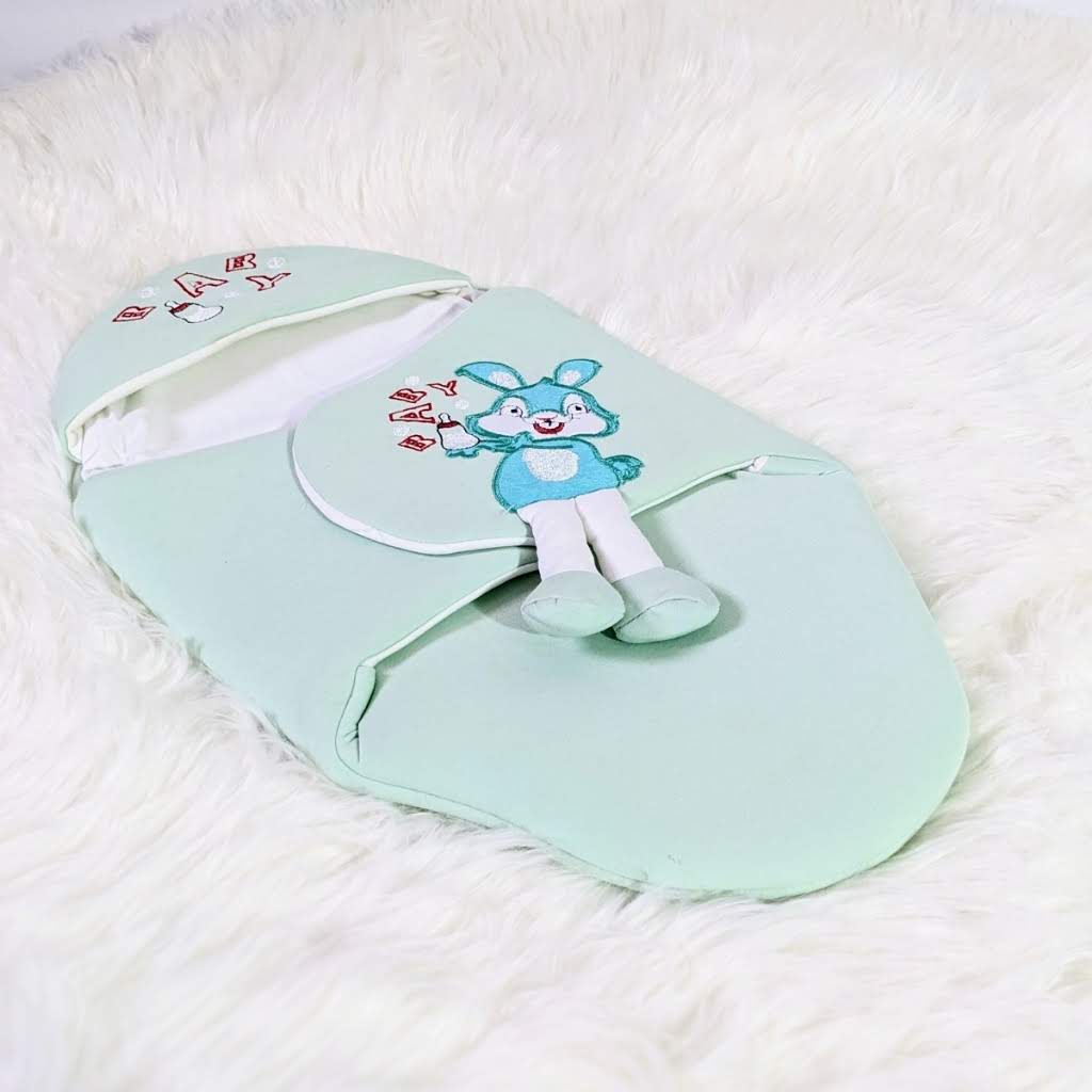 Bunny Embroidered Swaadle - Light Green