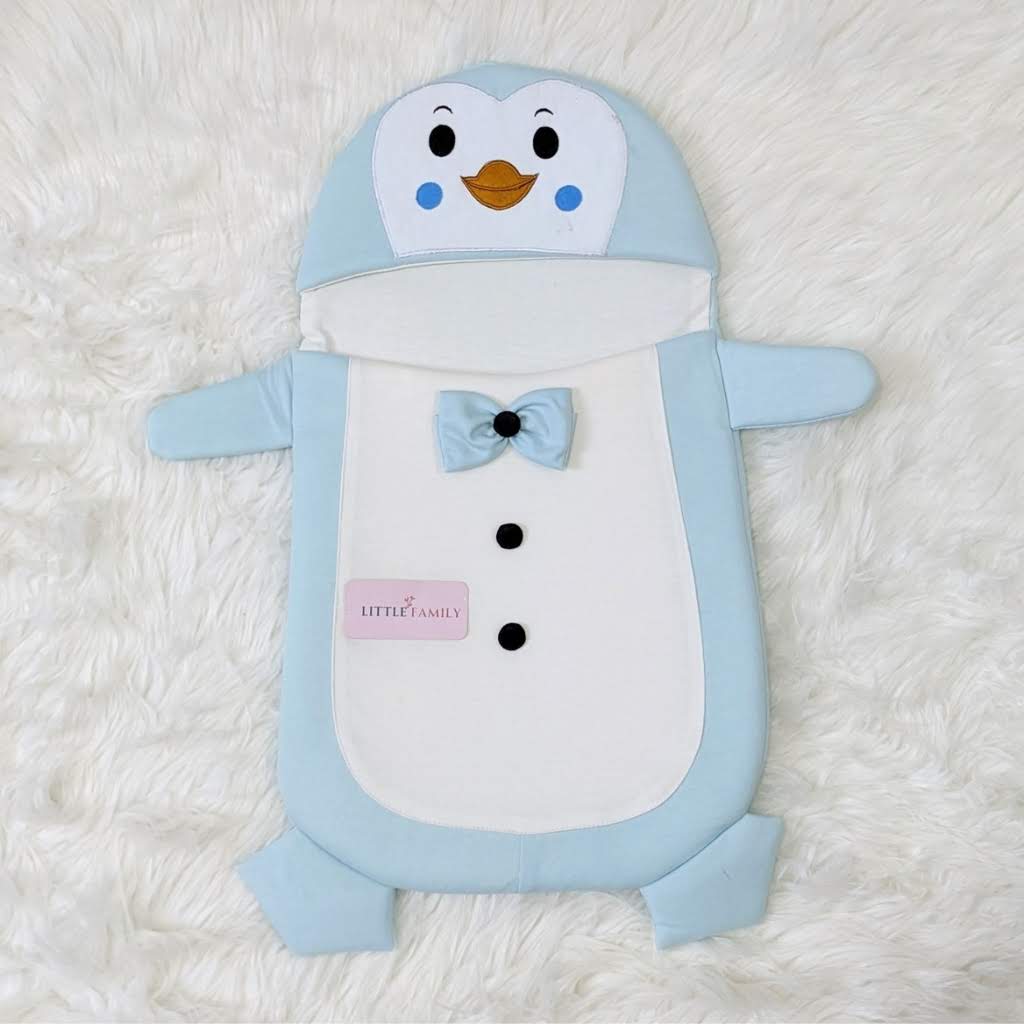 Penguine Embroidered Swaddle - Sky Blue