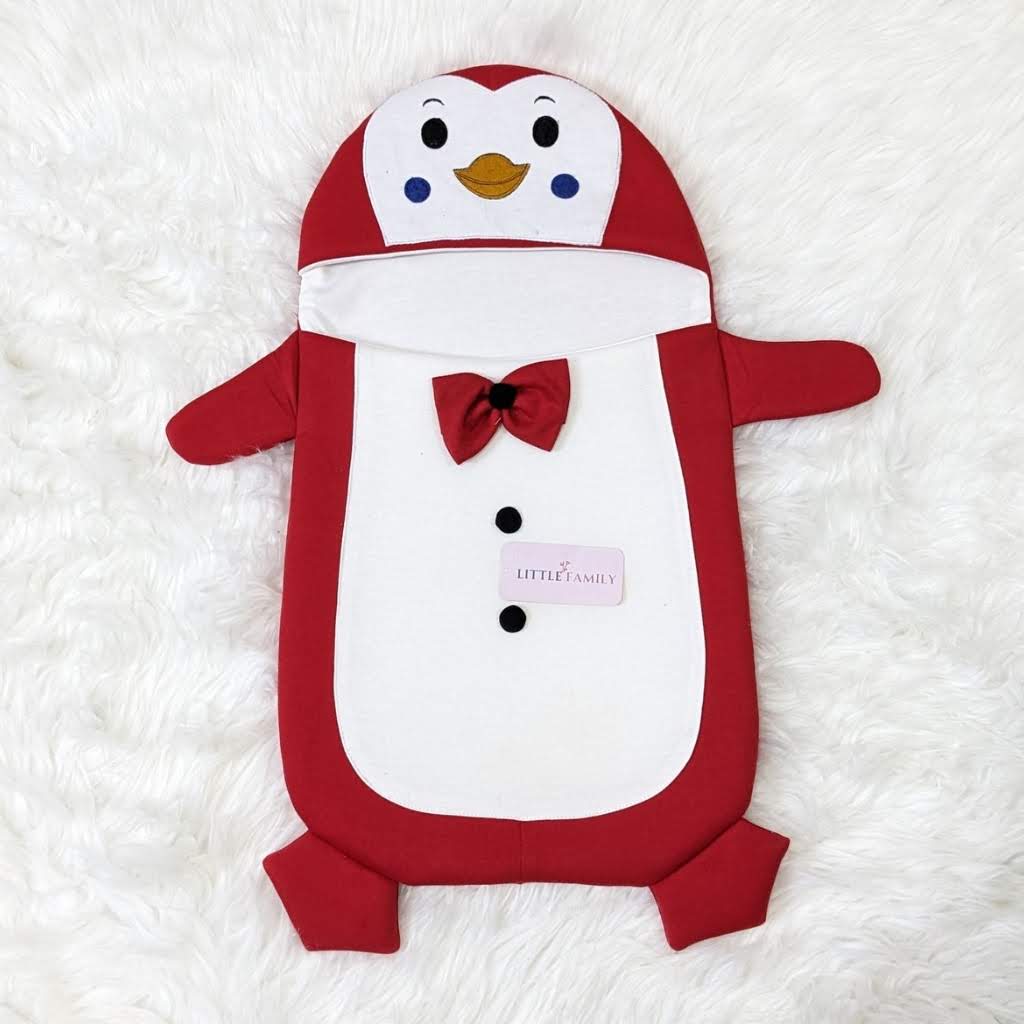 Penguine Embroidered Swaddle - Red