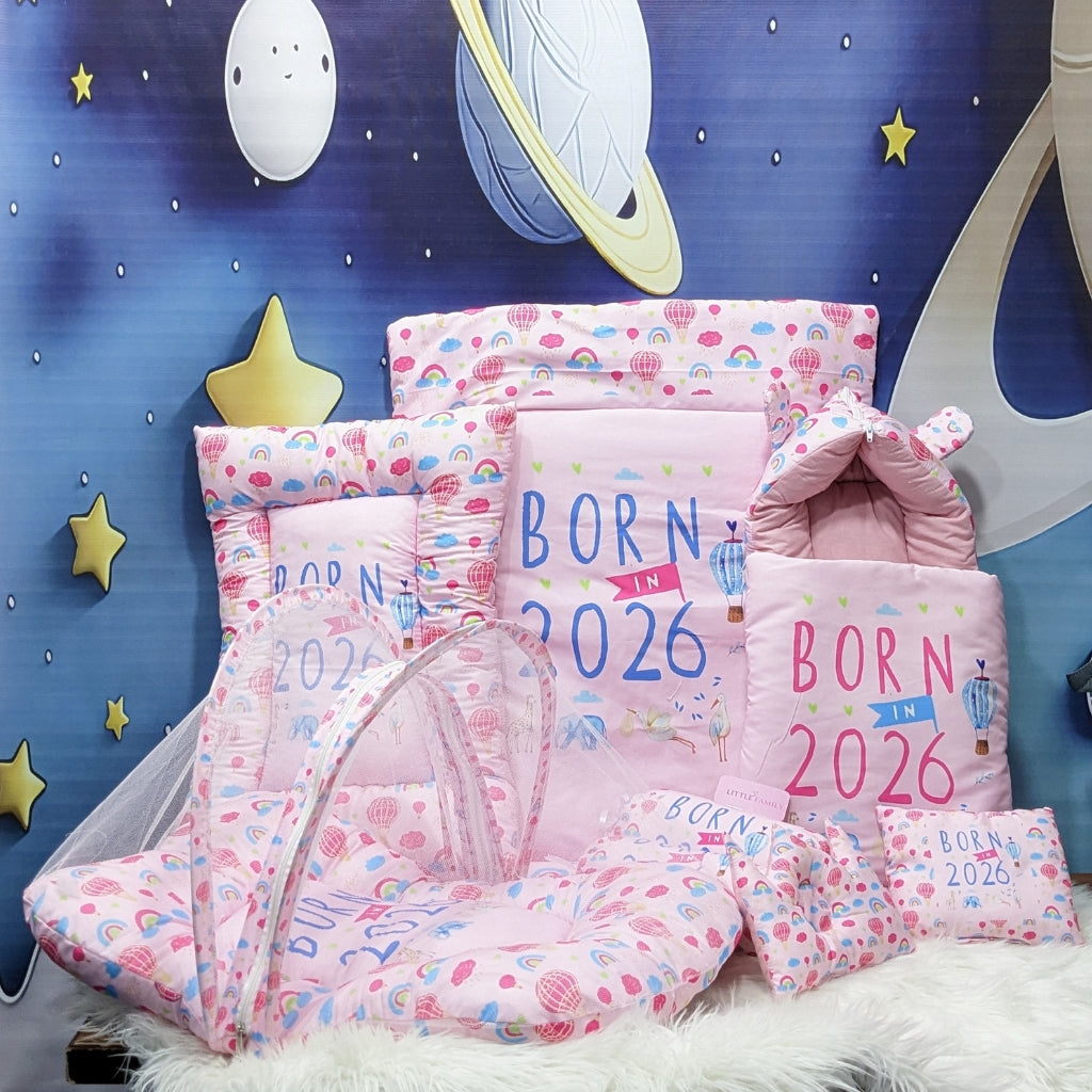 "Born In 2026" Baby 8 PC'S Bedding Set - (Pink) | Large