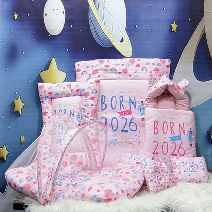 "Born In 2026" Baby 8 PC'S Bedding Set - (Pink) | Large