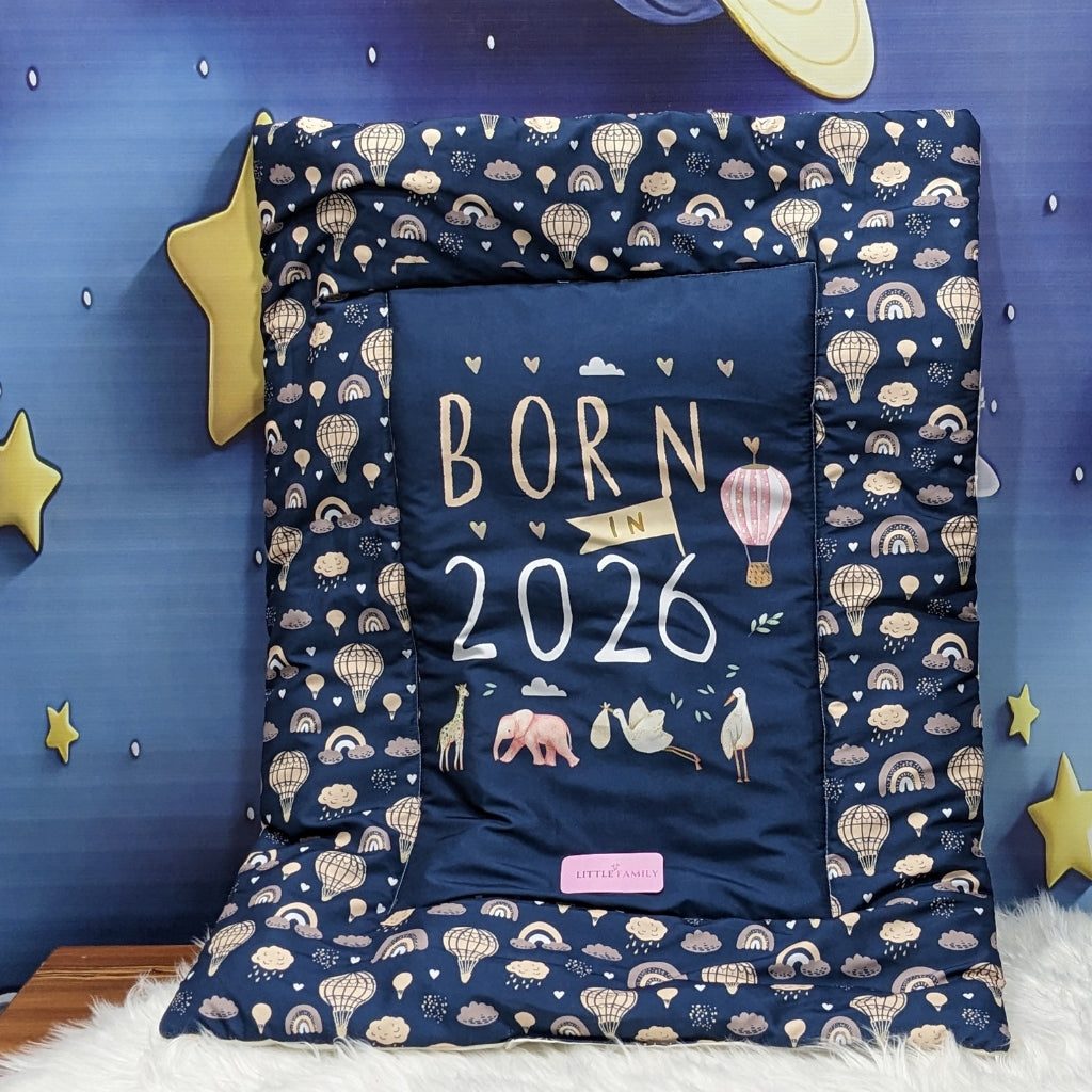 "Born In 2026" Baby 8 PC'S Bedding Set - (Navy Blue) | Large