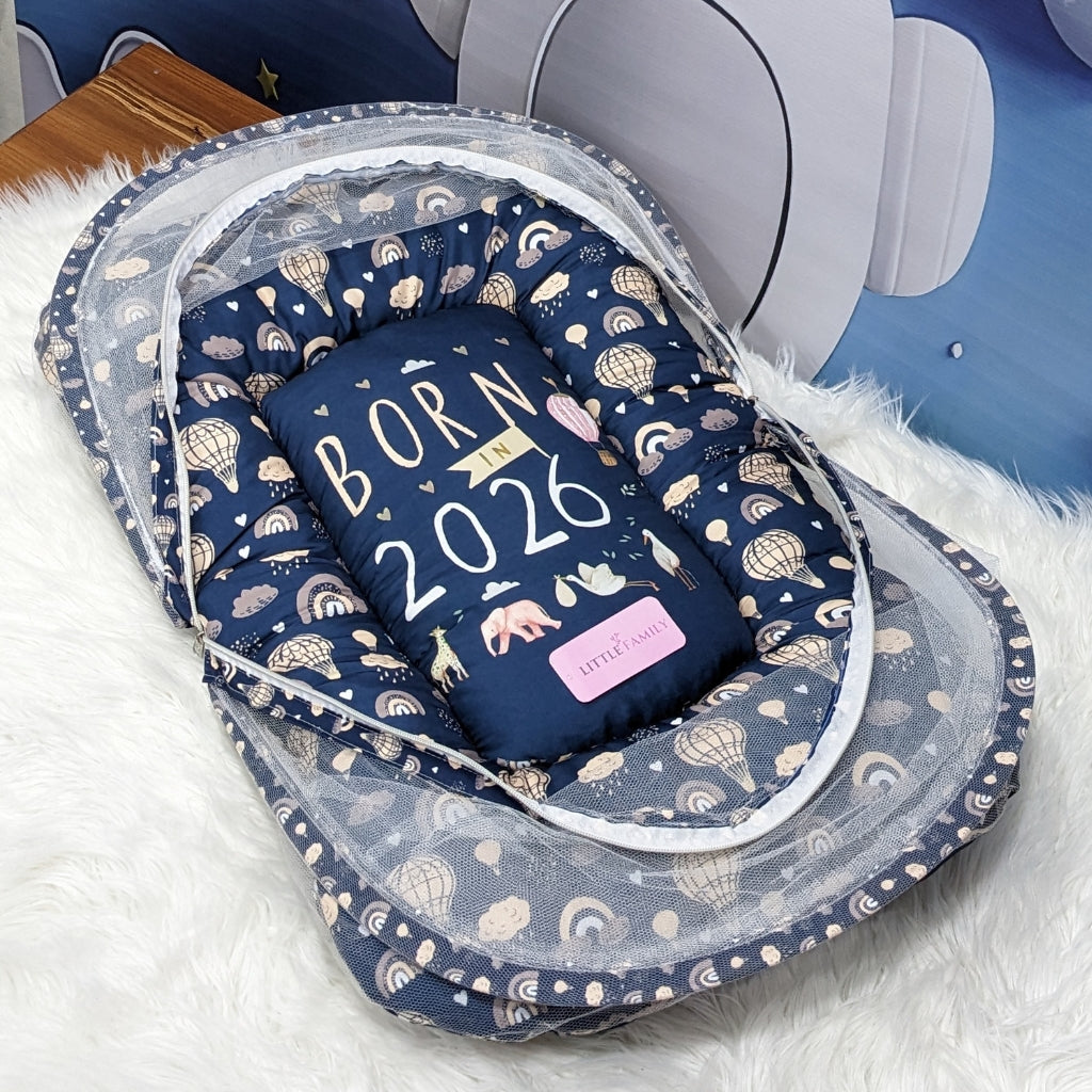 "Born In 2026" Baby 8 PC'S Bedding Set - (Navy Blue) | Large