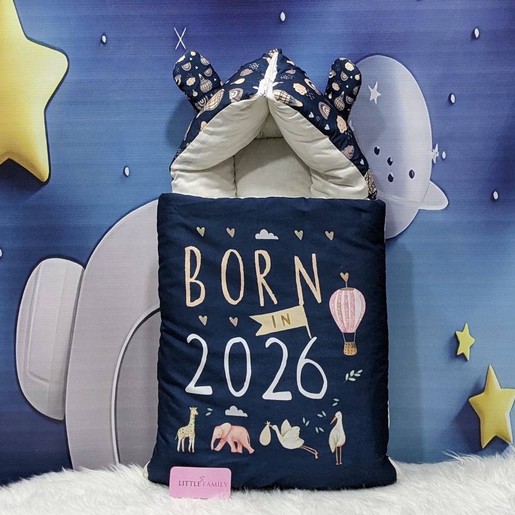 "Born In 2026" Baby 8 PC'S Bedding Set - (Navy Blue) | Large