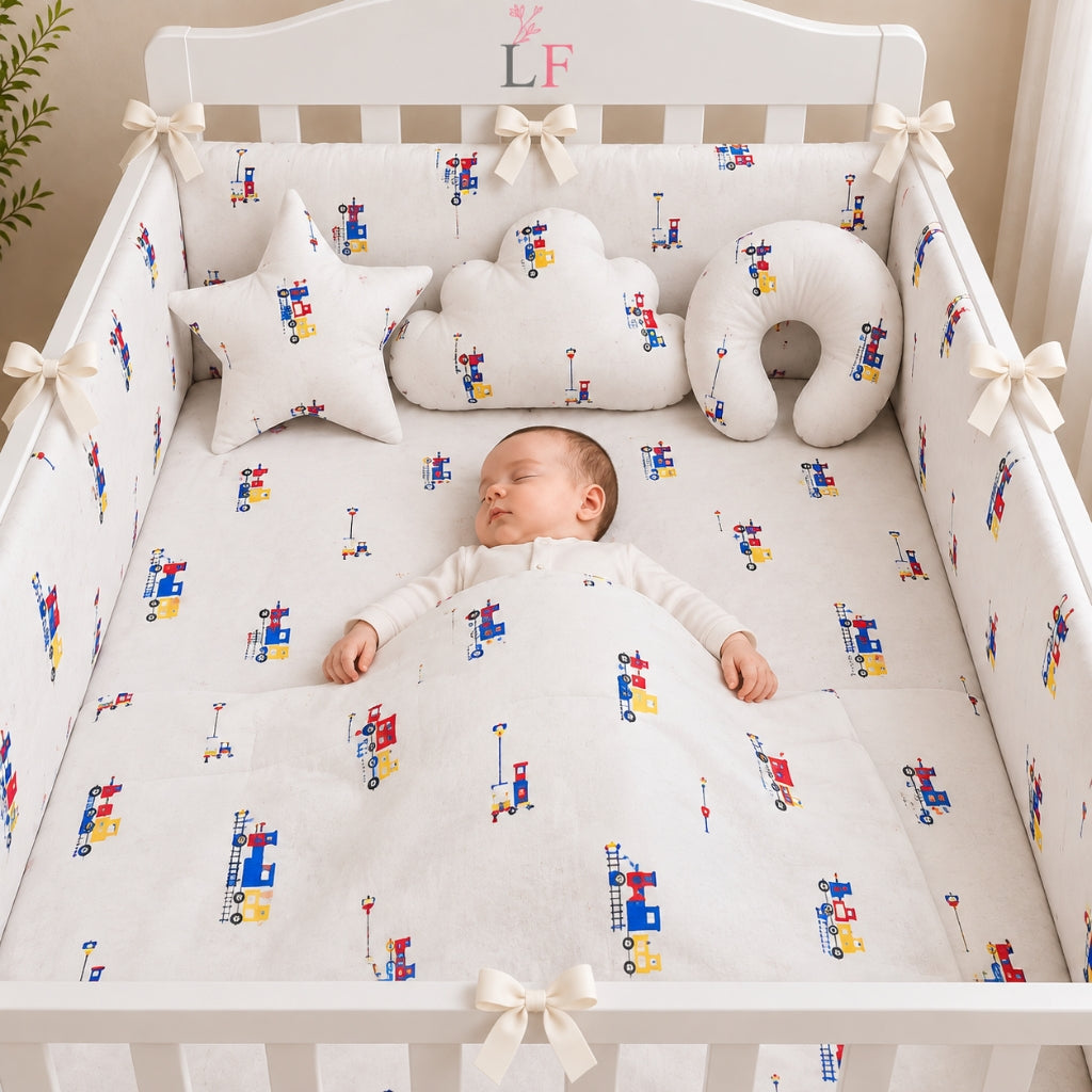Premium Baby Cot Bedding Set - Little Train