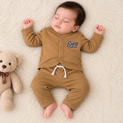 Premium 2-Piece Baby Night Suit | "Enjoy" Print - Brown
