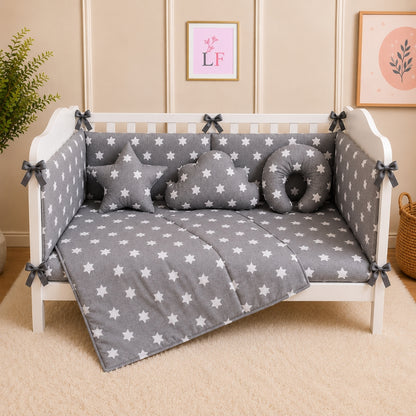 Premium Baby Cot Bedding Set - Grey Star