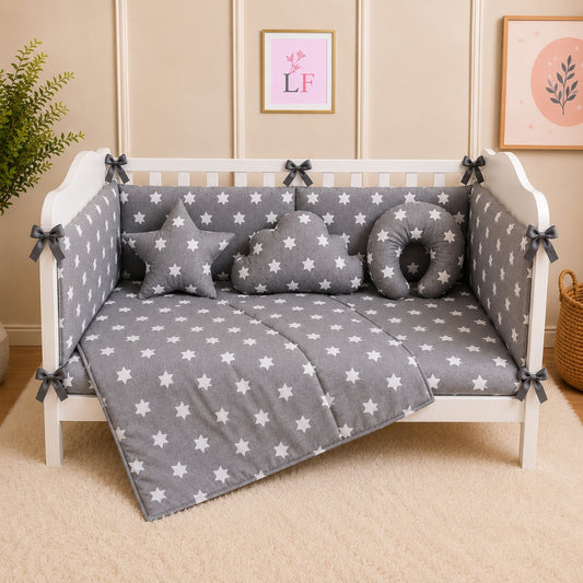 Premium Baby Cot Bedding Set - Grey Star