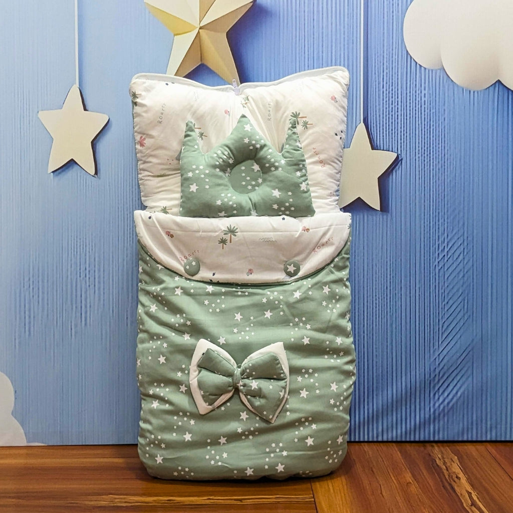 Starry Dreams Baby Bedding Set - 8 Pieces (Sage Green) | Large