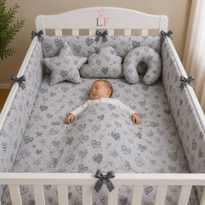 Premium Baby Cot Bedding Set - White Heart