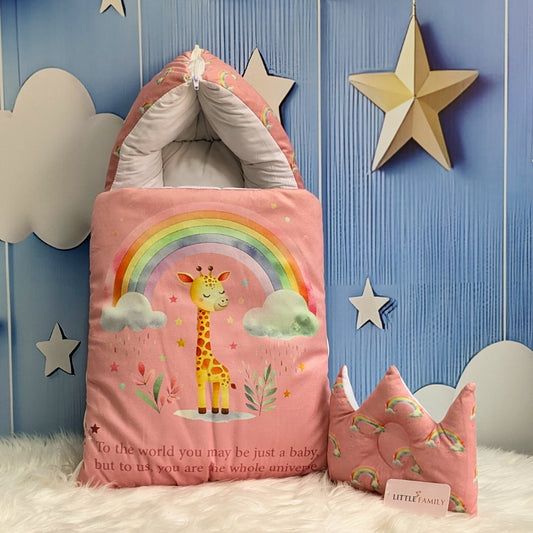 Velvet Baby Carry Nest – Rosy Blush | Rainbow Giraffe Edition